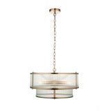 5 Light Tiered Pendant Antique Brass with Clear Ribbed Glass (0711RID110944)