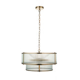 5 Light Tiered Pendant Antique Brass with Clear Ribbed Glass (0711RID110944)