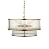 5 Light Tiered Pendant Antique Brass with Clear Ribbed Glass (0711RID110944)