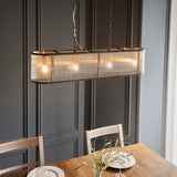 4 Light Linear Pendant, Antique Brass Plated with Clear Ribbed Glass (0711RID110945)