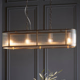 4 Light Linear Pendant, Antique Brass Plated with Clear Ribbed Glass (0711RID110945)