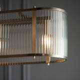 4 Light Linear Pendant, Antique Brass Plated with Clear Ribbed Glass (0711RID110945)