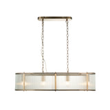 4 Light Linear Pendant, Antique Brass Plated with Clear Ribbed Glass (0711RID110945)