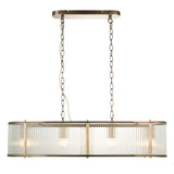 4 Light Linear Pendant, Antique Brass Plated with Clear Ribbed Glass (0711RID110945)