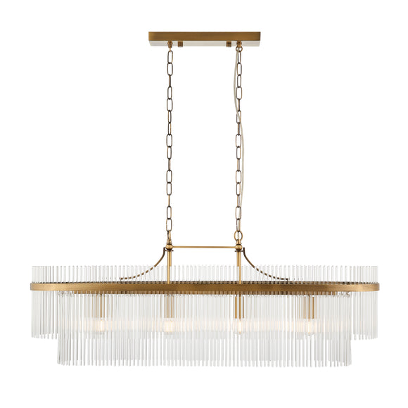 4 Light Linear Pendant in Antique Brass with Clear Glass Rods (0711MAR112573)