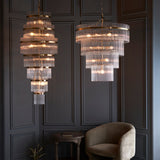 16 Light Tiered Pendant in Antique Brass with Clear Glass Rods (0711MAR112576)