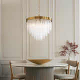 5 Light Pendant, Brushed Aged Brass and Decorative Glass Rod - Height Adjustable (0711ANI115346)