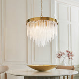 5 Light Pendant, Brushed Aged Brass and Decorative Glass Rod - Height Adjustable (0711ANI115346)