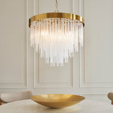 5 Light Pendant, Brushed Aged Brass and Decorative Glass Rod - Height Adjustable (0711ANI115346)