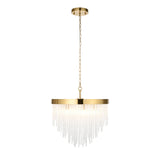 5 Light Pendant, Brushed Aged Brass and Decorative Glass Rod - Height Adjustable (0711ANI115346)