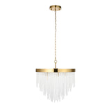 5 Light Pendant, Brushed Aged Brass and Decorative Glass Rod - Height Adjustable (0711ANI115346)