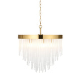 5 Light Pendant, Brushed Aged Brass and Decorative Glass Rod - Height Adjustable (0711ANI115346)
