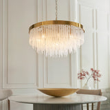 9 Light Pendant, Brushed Aged Brass and Decorative Glass Rod - Height Adjustable (0711ANI115347)