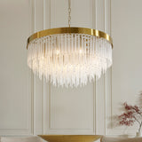 9 Light Pendant, Brushed Aged Brass and Decorative Glass Rod - Height Adjustable (0711ANI115347)