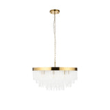9 Light Pendant, Brushed Aged Brass and Decorative Glass Rod - Height Adjustable (0711ANI115347)