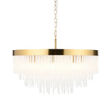 9 Light Pendant, Brushed Aged Brass and Decorative Glass Rod - Height Adjustable (0711ANI115347)