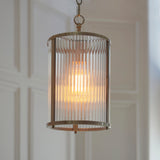 1 Light Pendant, Antique Brass Plated with Clear Ribbed Glass (0711RID118595)