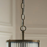 1 Light Pendant, Antique Brass Plated with Clear Ribbed Glass (0711RID118595)