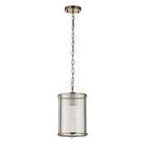 1 Light Pendant, Antique Brass Plated with Clear Ribbed Glass (0711RID118595)