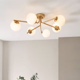 6 Light Semi flush, Brushed Aged Brass / Matt Opal Spheres (0711AAR118651)