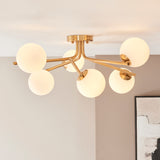 6 Light Semi flush, Brushed Aged Brass / Matt Opal Spheres (0711AAR118651)