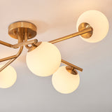 6 Light Semi flush, Brushed Aged Brass / Matt Opal Spheres (0711AAR118651)