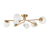 6 Light Semi flush, Brushed Aged Brass / Matt Opal Spheres (0711AAR118651)