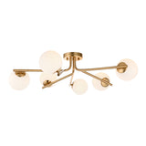 6 Light Semi flush, Brushed Aged Brass / Matt Opal Spheres (0711AAR118651)