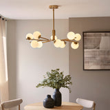 10 Light Pendant, Brushed Aged Brass / Matt Opal Spheres - Height Adjustable (0711AAR118652) (Copy)
