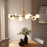 10 Light Pendant, Brushed Aged Brass / Matt Opal Spheres - Height Adjustable (0711AAR118652) (Copy)