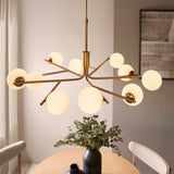 10 Light Pendant, Brushed Aged Brass / Matt Opal Spheres - Height Adjustable (0711AAR118652) (Copy)