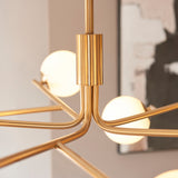 10 Light Pendant, Brushed Aged Brass / Matt Opal Spheres - Height Adjustable (0711AAR118652) (Copy)