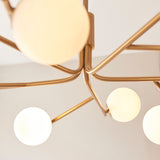 10 Light Pendant, Brushed Aged Brass / Matt Opal Spheres - Height Adjustable (0711AAR118652) (Copy)