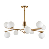 10 Light Pendant, Brushed Aged Brass / Matt Opal Spheres - Height Adjustable (0711AAR118652) (Copy)