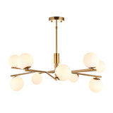 10 Light Pendant, Brushed Aged Brass / Matt Opal Spheres - Height Adjustable (0711AAR118652) (Copy)