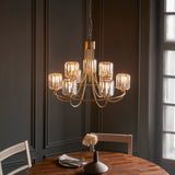 9 Light Tiered Pendant in Antique Brass with Clear Cut Glass Shades (0711BER118934)