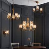 9 Light Tiered Pendant in Antique Brass with Clear Cut Glass Shades (0711BER118934)