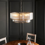 8 Light Tiered Pendant Antique Brass with Clear Ribbed Glass (0711RID119456)