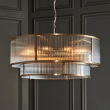 8 Light Tiered Pendant Antique Brass with Clear Ribbed Glass (0711RID119456)