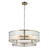 8 Light Tiered Pendant Antique Brass with Clear Ribbed Glass (0711RID119456)