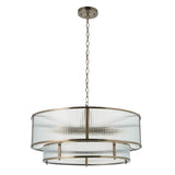8 Light Tiered Pendant Antique Brass with Clear Ribbed Glass (0711RID119456)