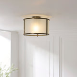 1 Light Flush, Antique Brass Plated with Frosted Ribbed Glass (0711RID119457)