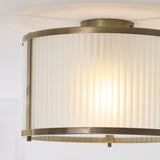 1 Light Flush, Antique Brass Plated with Frosted Ribbed Glass (0711RID119457)