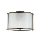 1 Light Flush, Antique Brass Plated with Frosted Ribbed Glass (0711RID119457)