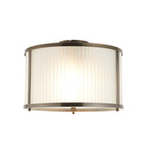 1 Light Flush, Antique Brass Plated with Frosted Ribbed Glass (0711RID119457)