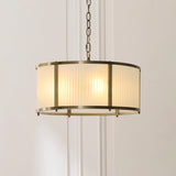 5 Light Pendant Antique Brass with Frosted Ribbed Glass (0711RID119458)