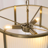 5 Light Pendant Antique Brass with Frosted Ribbed Glass (0711RID119458)