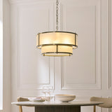 5 Light Tiered Pendant, Antique Brass Plated with Frosted Ribbed Glass (0711RID119459)