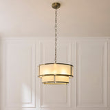 5 Light Tiered Pendant, Antique Brass Plated with Frosted Ribbed Glass (0711RID119459)