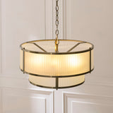 5 Light Tiered Pendant, Antique Brass Plated with Frosted Ribbed Glass (0711RID119459)